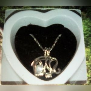 Women's Wish/Love Pearl Silver Toned Elephant Cage Pendant Necklace